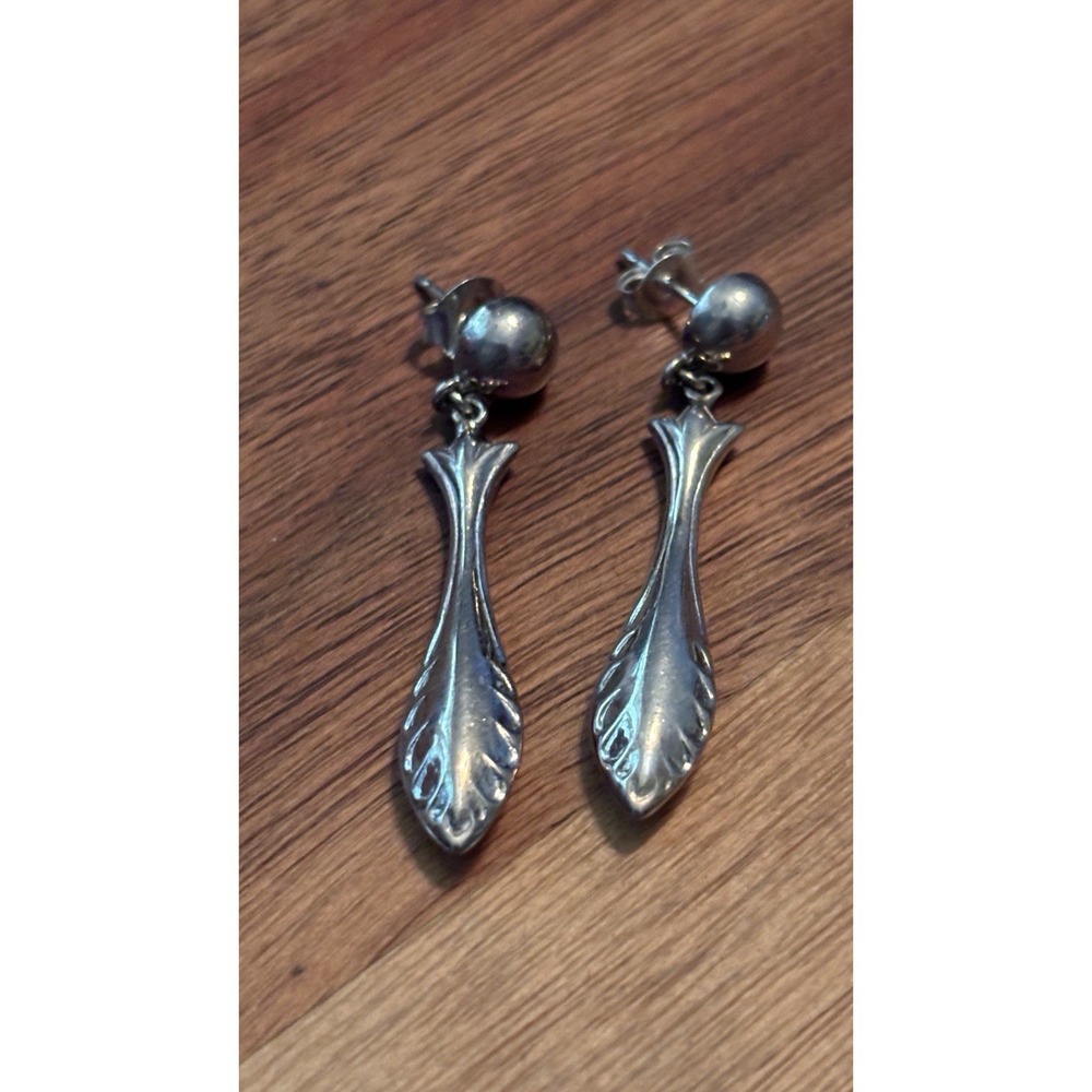 Ross Simons Sterling Silver Vintage Etched Dangle Earrings 1.75"